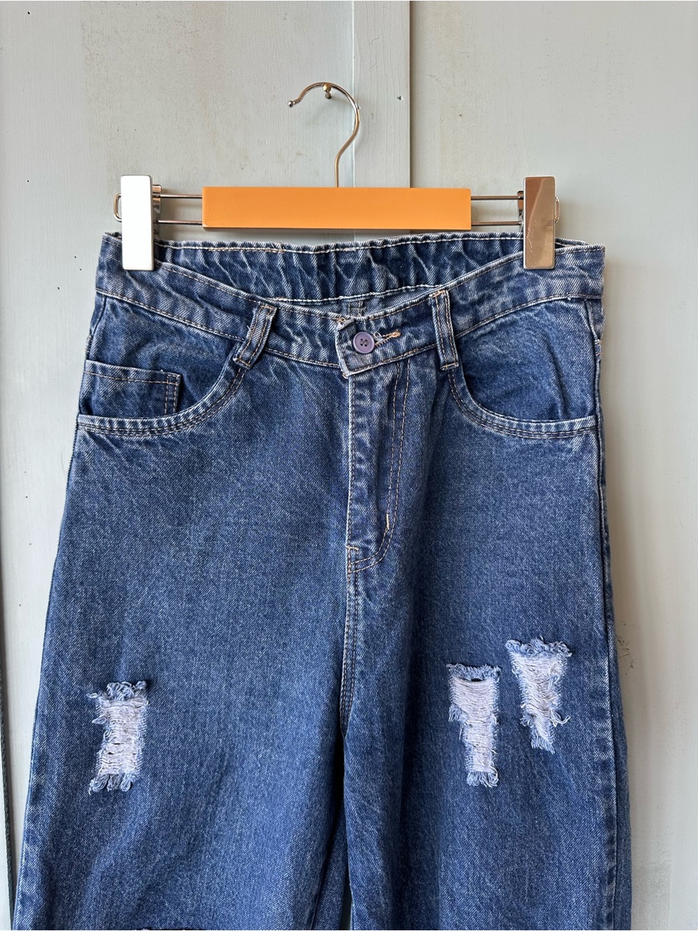 Diesel Dark Blue Distressed Wide Leg Jeans - Picture 4 of 11